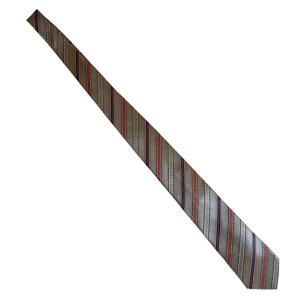 Brioni Metallic Striped Silk Tie Neutrals Classic Elegant Dressy 2S417